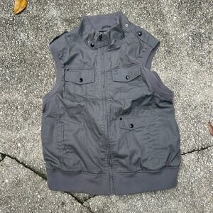 Marc Ecko Cut & Sew Mens Utility Vest Gray Full Zip Tactical Cargo Large